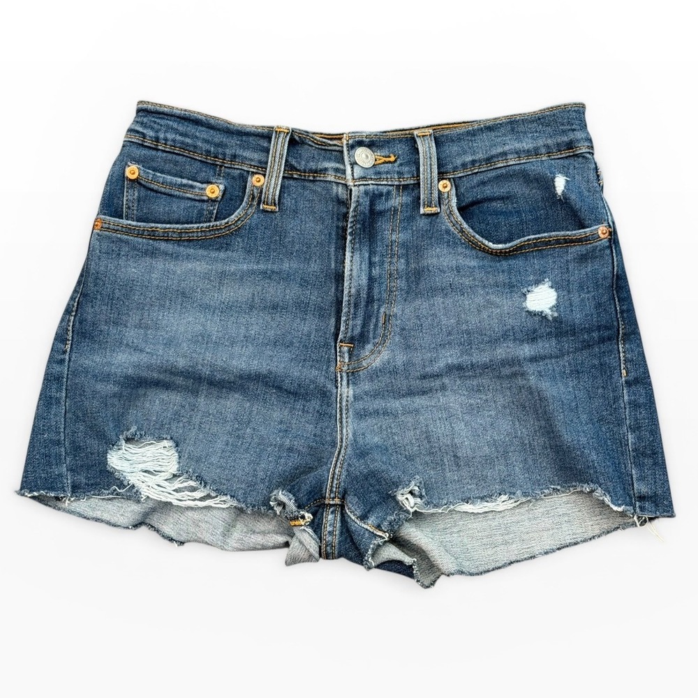 Levis High Rise Jean Shorts Size‎ 28 Distressed Cut Off Denim Micro Mini Bootie